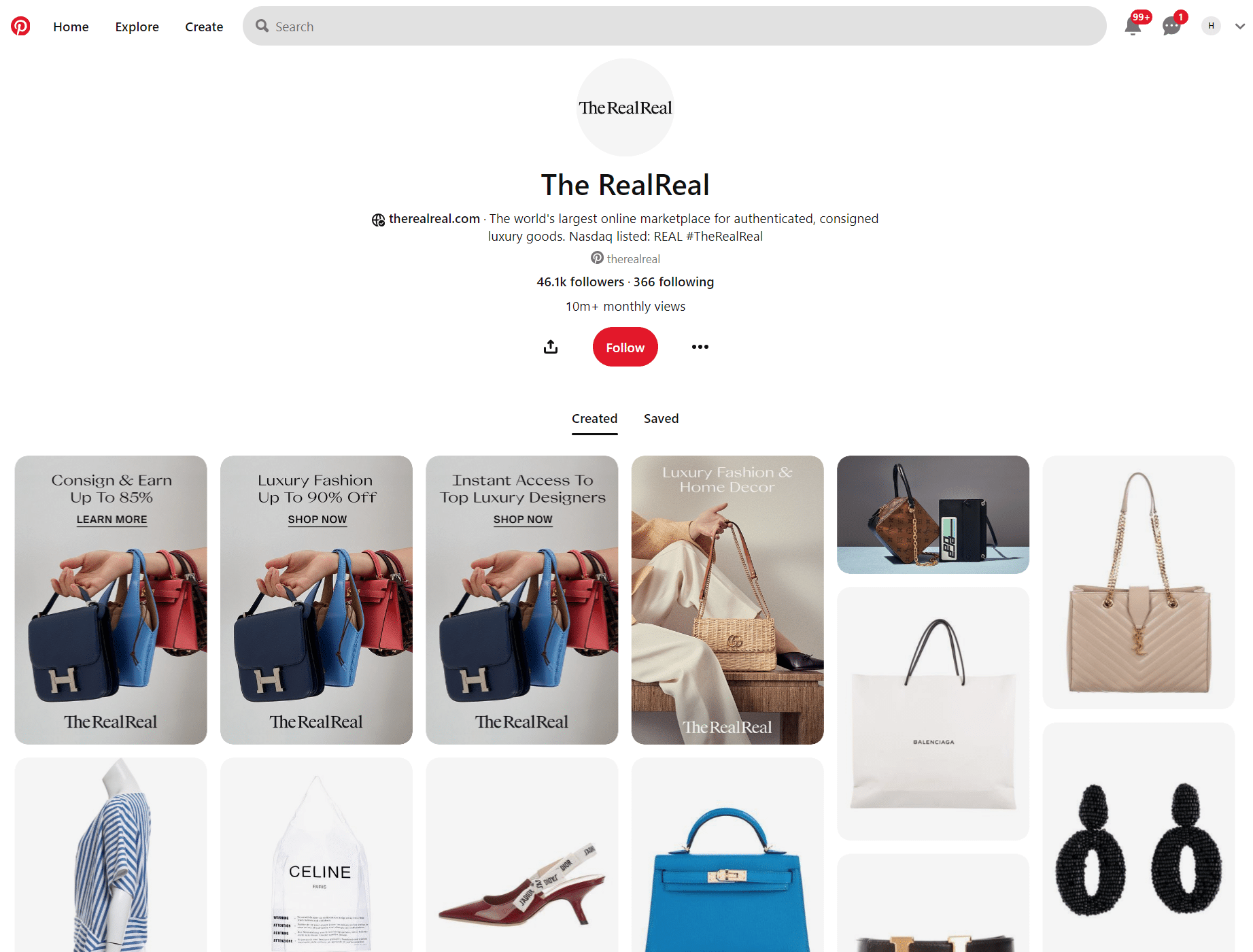 The RealReal Pinterestページについての解説