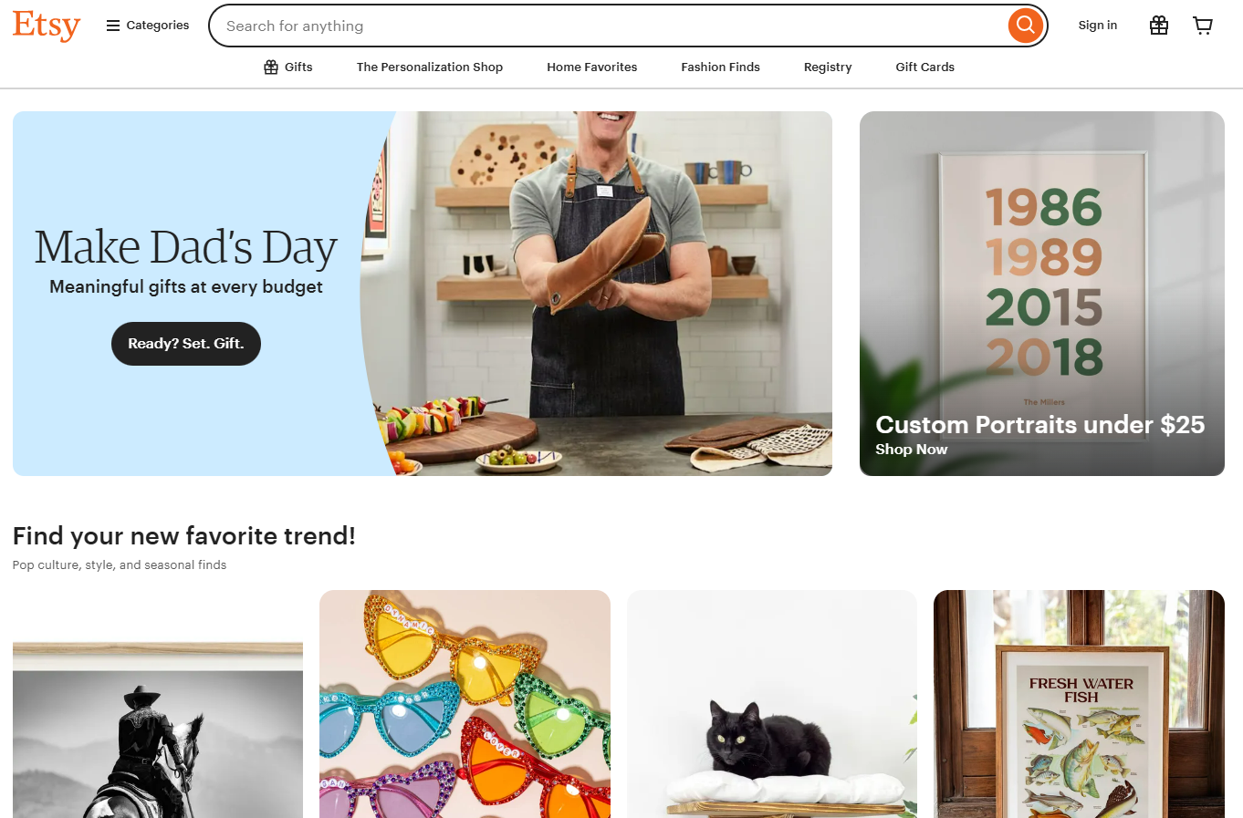 海外通販サイト【総合通販】Etsy (エッツィー)TOP画面