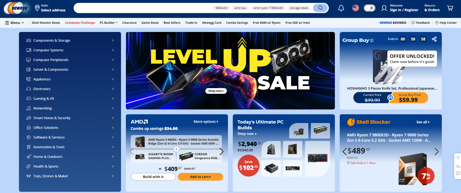 海外通販サイト【ガジェット・家電】Newegg (ニューエッグ)TOP画面