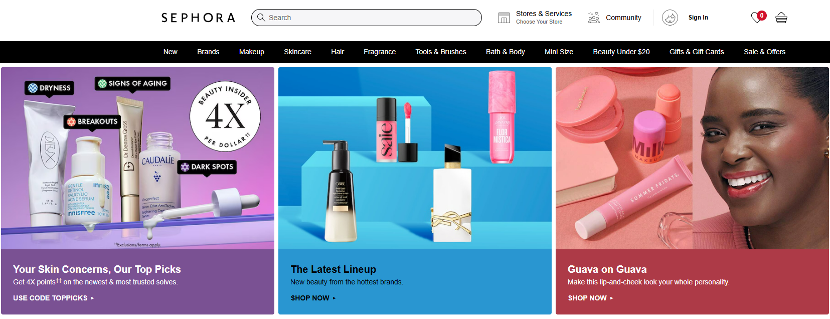 海外通販サイト【コスメ・美容】Sephora (セフォラ) - アメリカ版TOP画面