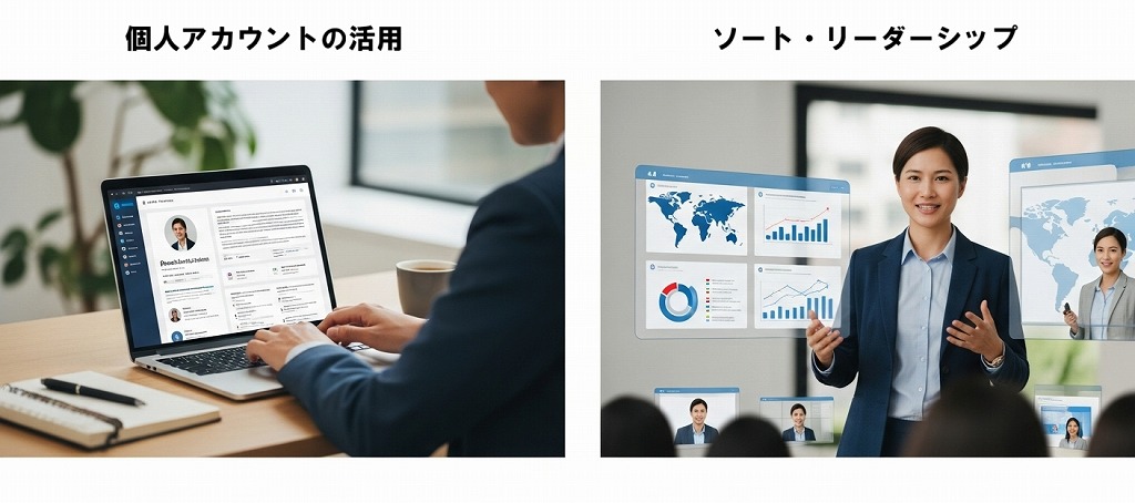 個人アカウントの活用と、ソート・リーダーシップについてのイメージ画像 BtoBのLinkedIn活用法：運用の成否を分ける2つの重要概念