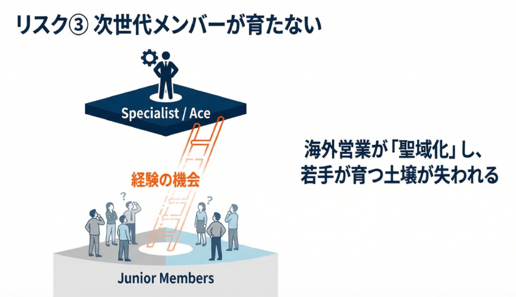 海外営業が聖域化して若手が育つ土壌が失われる