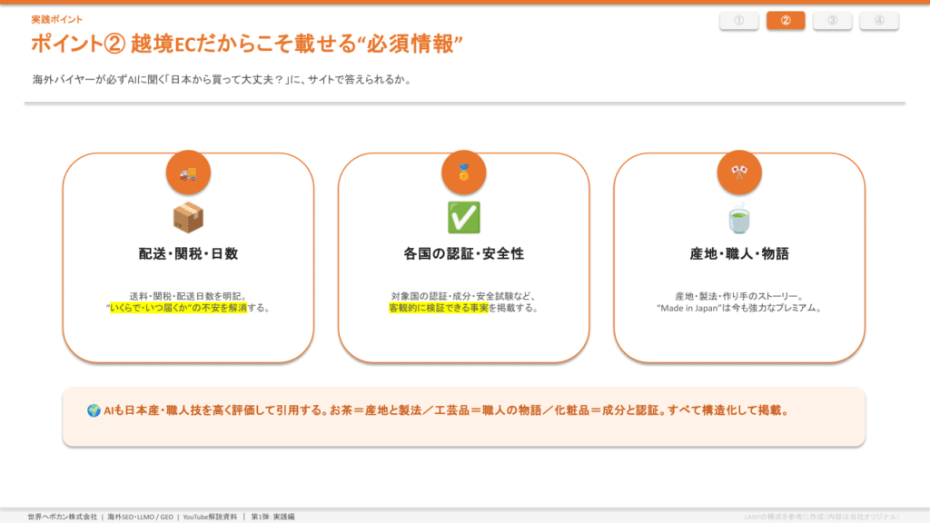 越境ECサイトに掲載すべき配送・関税・認証・産地などの必須情報